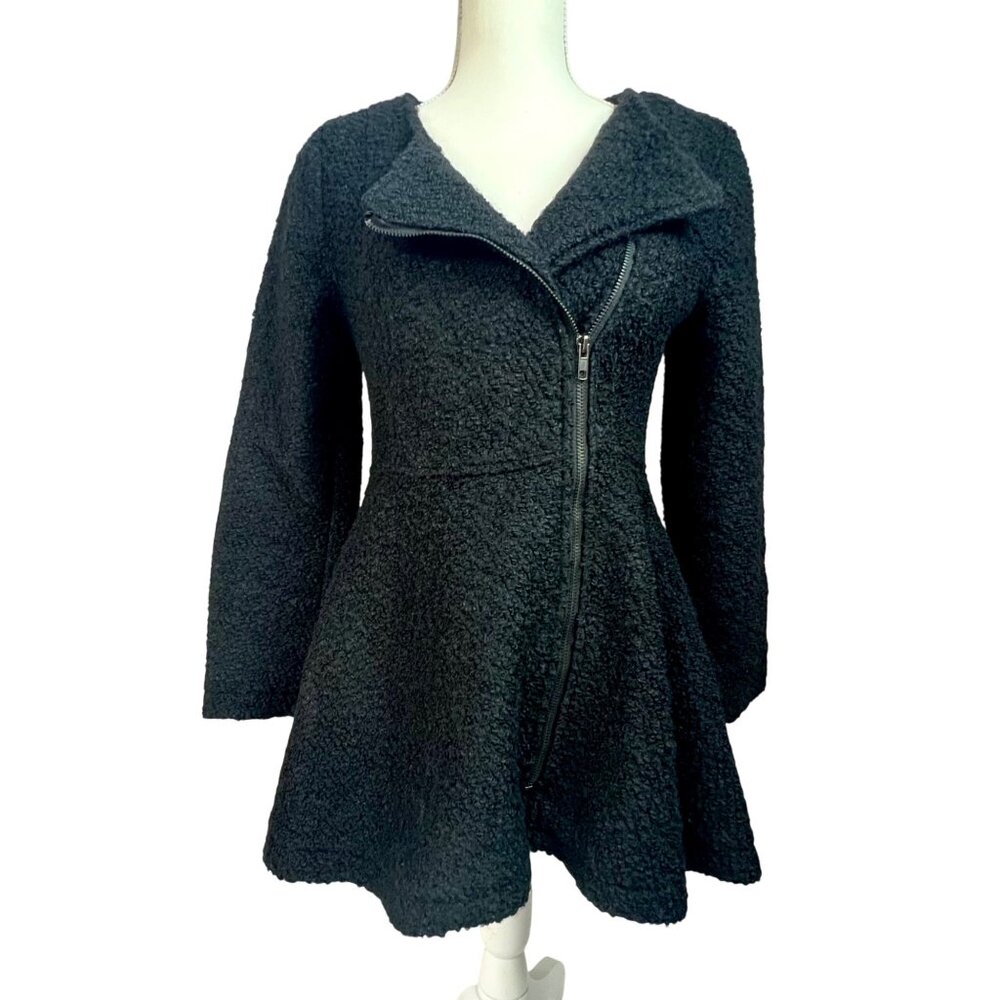 VTG Peplum Boucle’ Wool Blazer Size S Asymmetrical Collar Zip Front Boutique - Picture 2 of 8